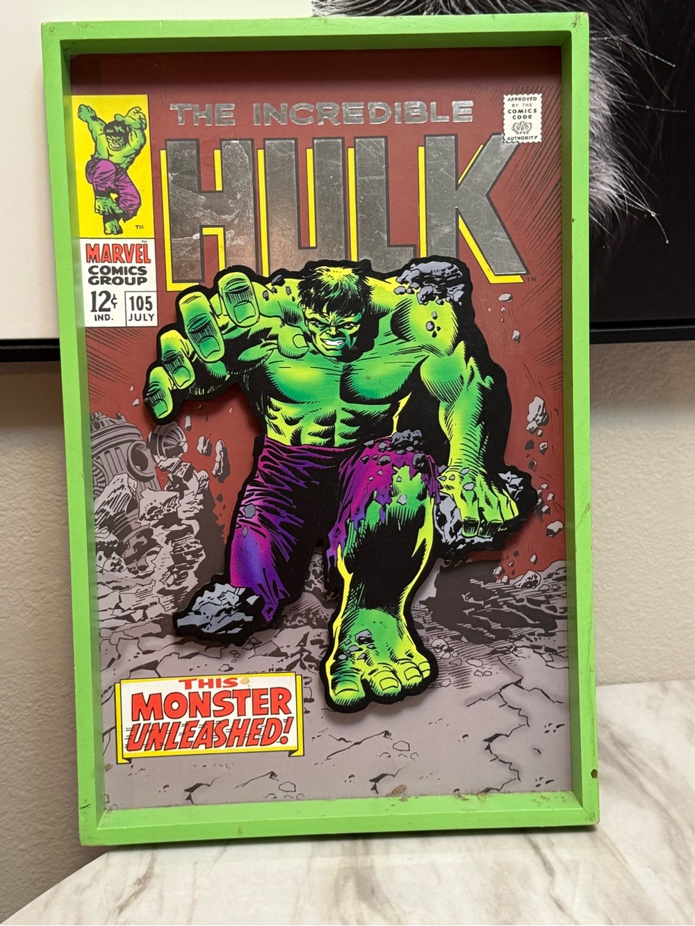 Marvel Comics Hulk Framed 3D Wood Wall Art, Small 13x7 in Single Piece
